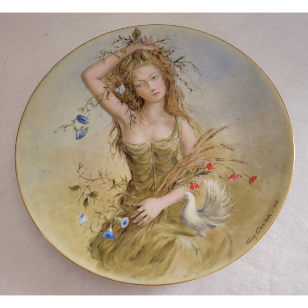 Vtg D'Arceaux Limoges Guy Cambier Girls‎ of the Seasons Plate w/Box #AK085